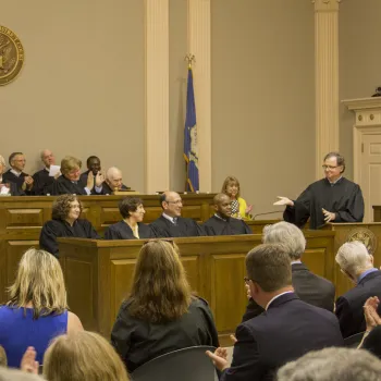 U.S. District Judge of Connecticut Robert N. Chatigny makes final remarks at the ceremonial session honoring the retired magistrate judges.