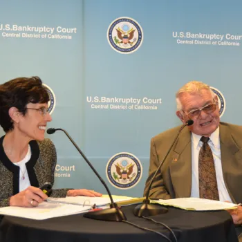 Bankruptcy Judge Sandra R. Klein, of the Central District of California, interviews retired Phoenix police Capt. Carroll Cooley about his role in the historic Miranda v. Arizona case. 