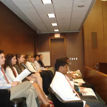 Students in Philadelphia courtroom serve as jurors in a realistic court hearing