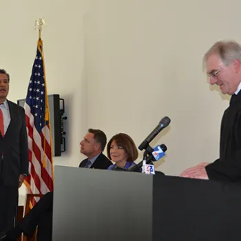 Chief Judge Barry Ted Moskowitz, of the Southern District of California, swears in Rep. Juan Vargas (D-CA).