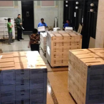 After:  An empty room and 20 pallets of case files on their way to storage. The U.S. Bankruptcy Court for the Southern District of New York had a room filled with files.