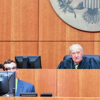 U.S. District Judge Leonard D. Wexler, on the bench in his courthouse in Central Islip, N.Y.:  "I had no idea I'd want to be a federal judge. ... I love it."