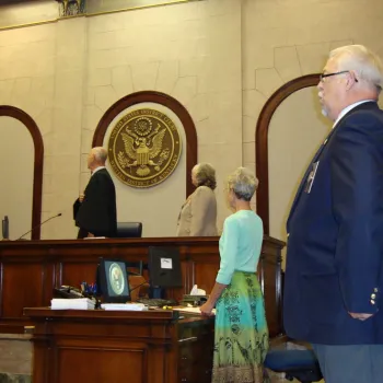 Federal judges conduct naturalization ceremonies -- usually in federal courthouses. 