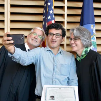 Judges in Maine take selfie with new citizen.