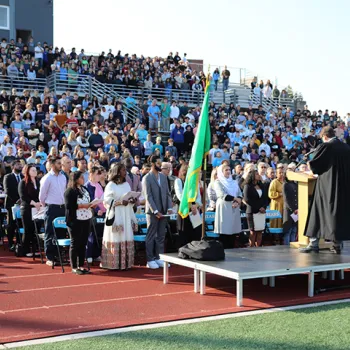 U.S. Magistrate Judge James A. Goeke welcomes new citizens at Central Valley High School.