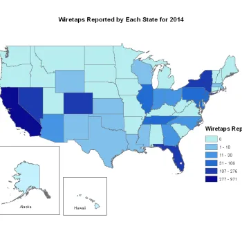 Map of wiretaps reported by each state for 2014.