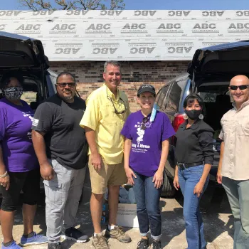 Probation staff from three districts participated in a clothing and supplies giveaway in Lake Charles. From left: Myra Kirkwood, Chief U.S. Probation Officer, Eastern District of Texas; Clint Mitchell, Deputy Chief U.S. Probation Officer, Western District