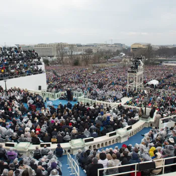 President Donald Trump delivering his inaugural address.