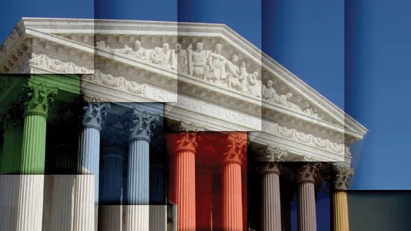 Supreme Court building with different colored boxes shown in a gradient overlay.