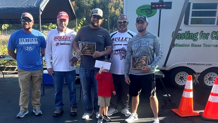 Winners of a charity bass fishing tournament that raised money for flood victims in Kentucky in 2022