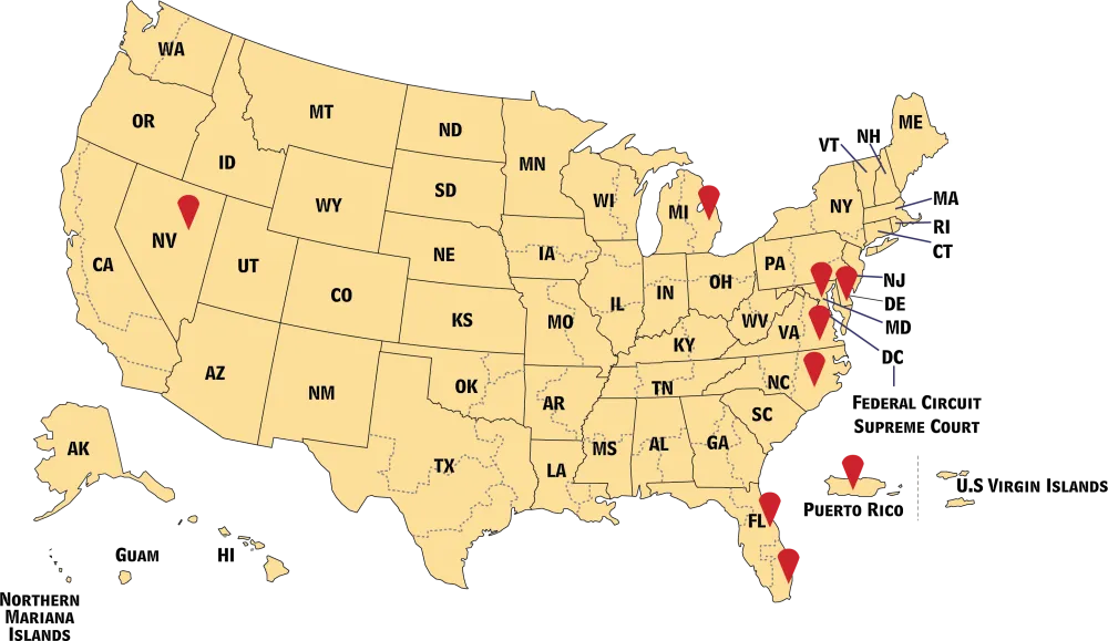 Map of bankruptcy judgeships in the US