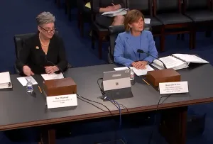 Judge Amy J. St. Eve, chair of the Judicial Conference’s Committee on the Budget, right, and Judge Roslynn R. Mauskopf, director of the Administrative Office of the U.S. Courts, testify before the House Appropriations Subcommittee on Financial Services an